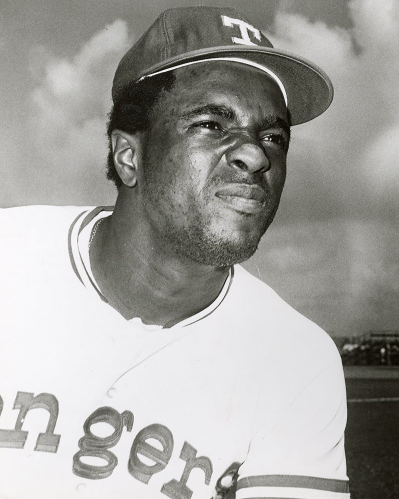 Head and shoulders portrait of Alex Johnson in Rangers uniform